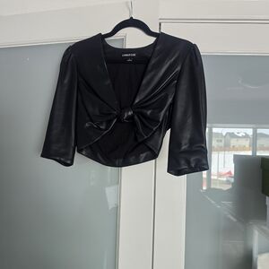 Lamarque Black lambLeather Tie-Front Crop Top